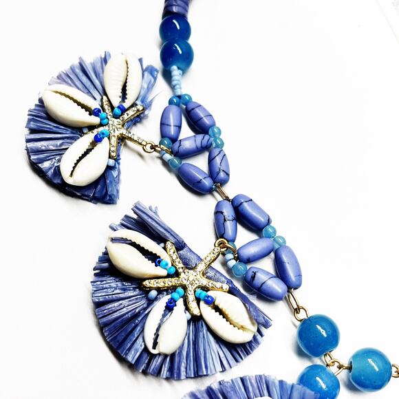 NEW Chico's Periwinkle Blue Shell Bib Statement Necklace - Picture 6 of 7